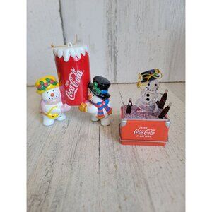 Vintage coca cola snowman ice coke ornament Xmas set unique